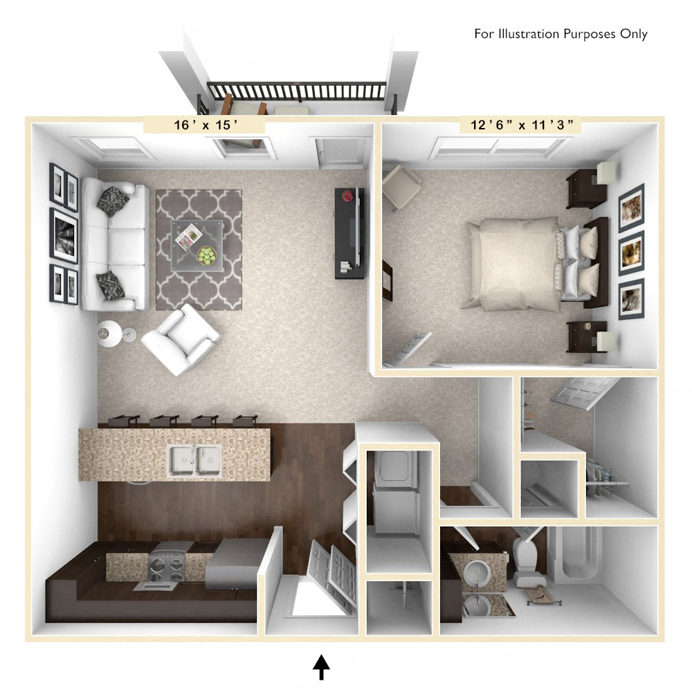 The Vienna - 1 BR 1 BA Floor Plan at Bella Vista Apartments, Indiana
